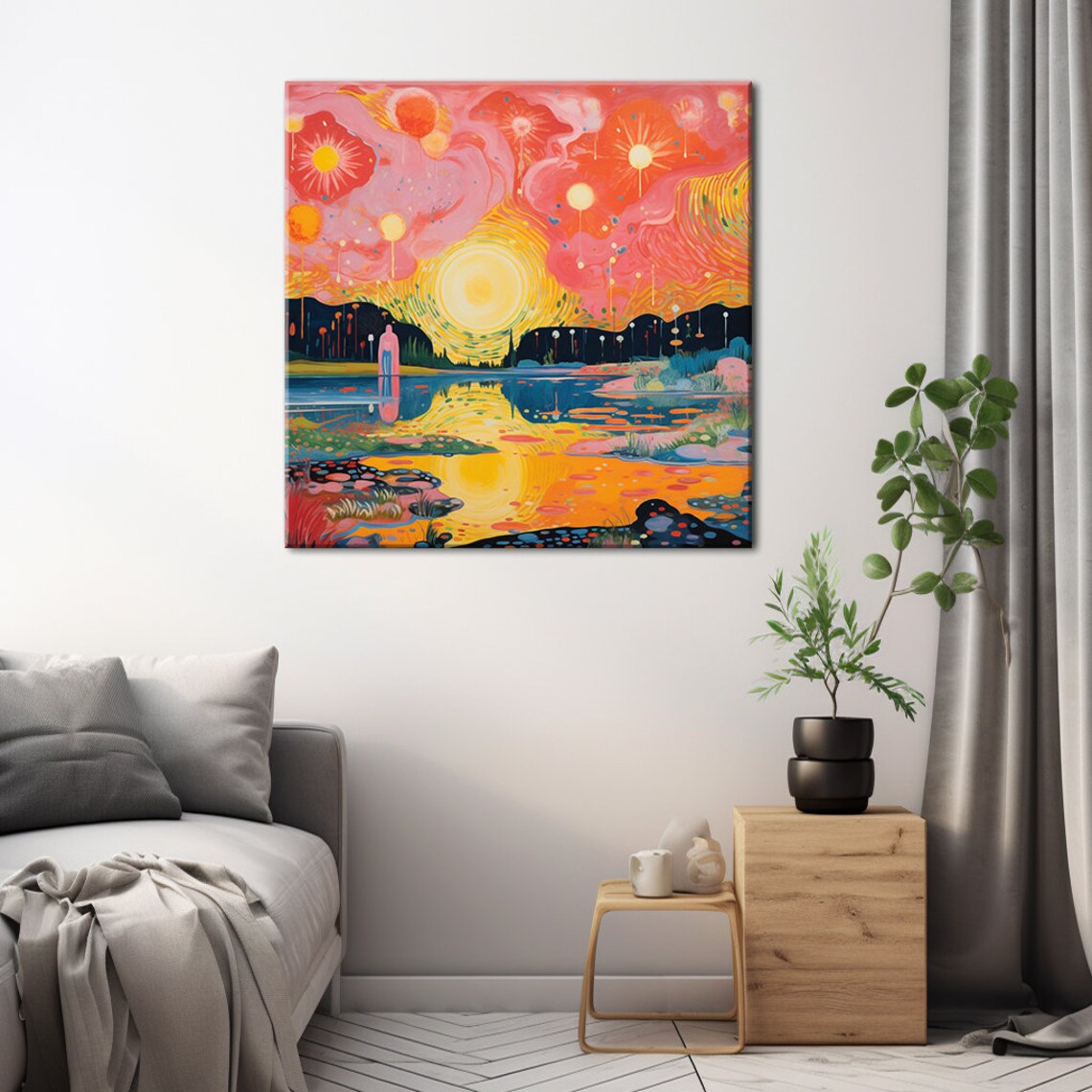 Sunset Fantasy Landscape Abstract Painting Style Art Print - Image 2