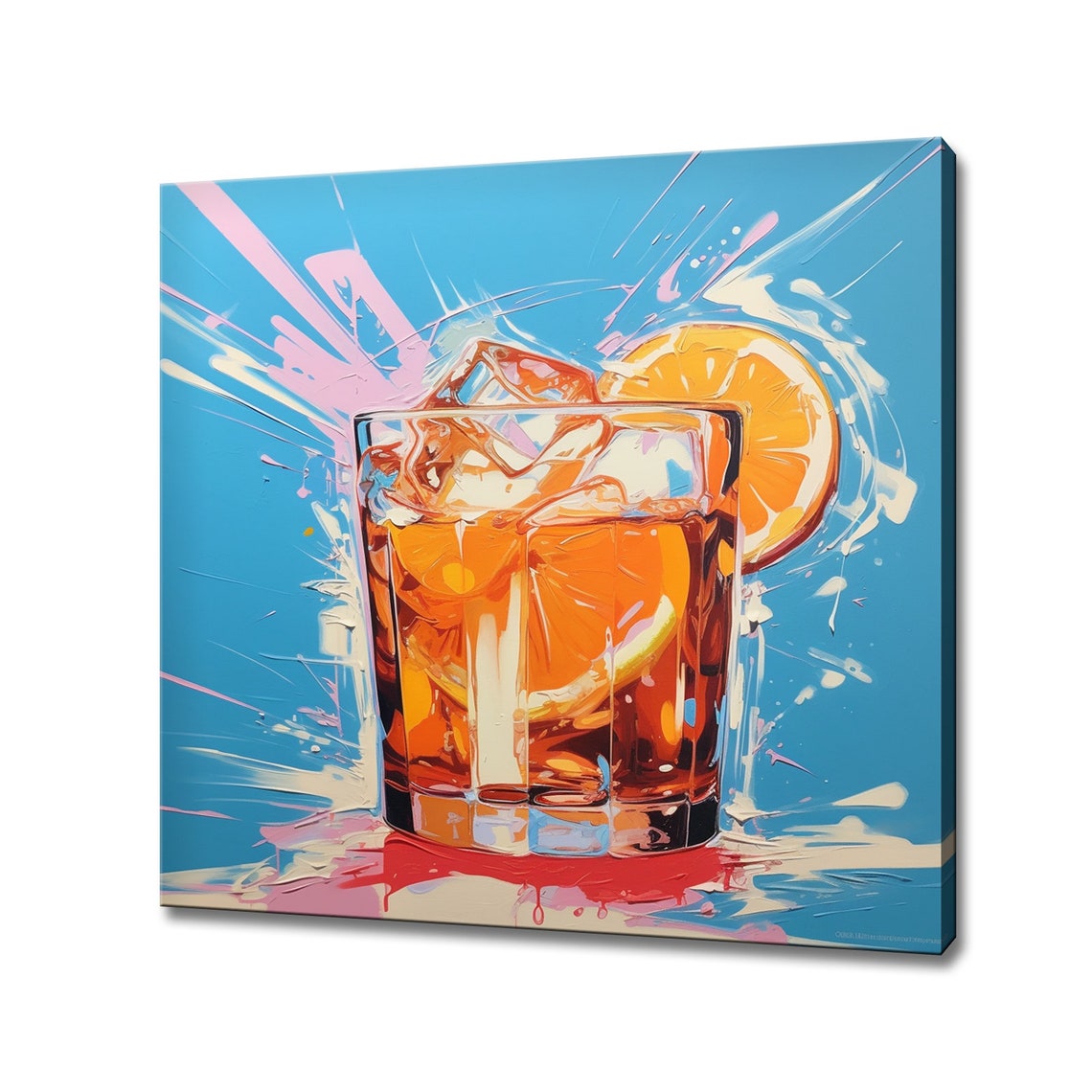 Amber Cocktail Orange Slice Bright Blue Splash Bar Wall Art Print