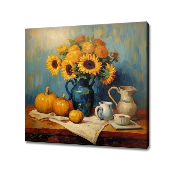 Still Life With Sunflowers Van Gogh Style Oil Painting Print Wall Hanging Living Room Decor Modern Design Floral Art Print