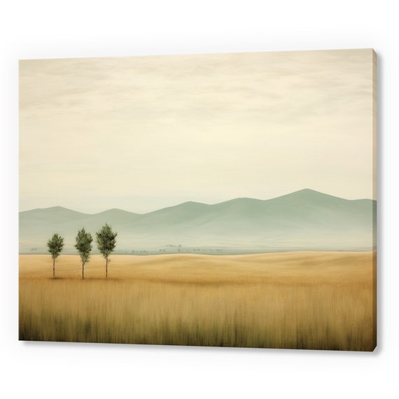 Vintage Country Fields Landscape Antique Countryside Print Moody Painting Print Living Room Wall Art Farmhouse Decor Art