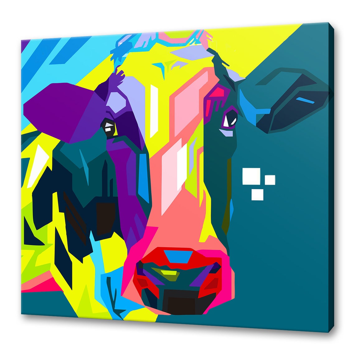 Vibrant Geometric Pop Art Cow Portrait Neon Abstract Wall Art