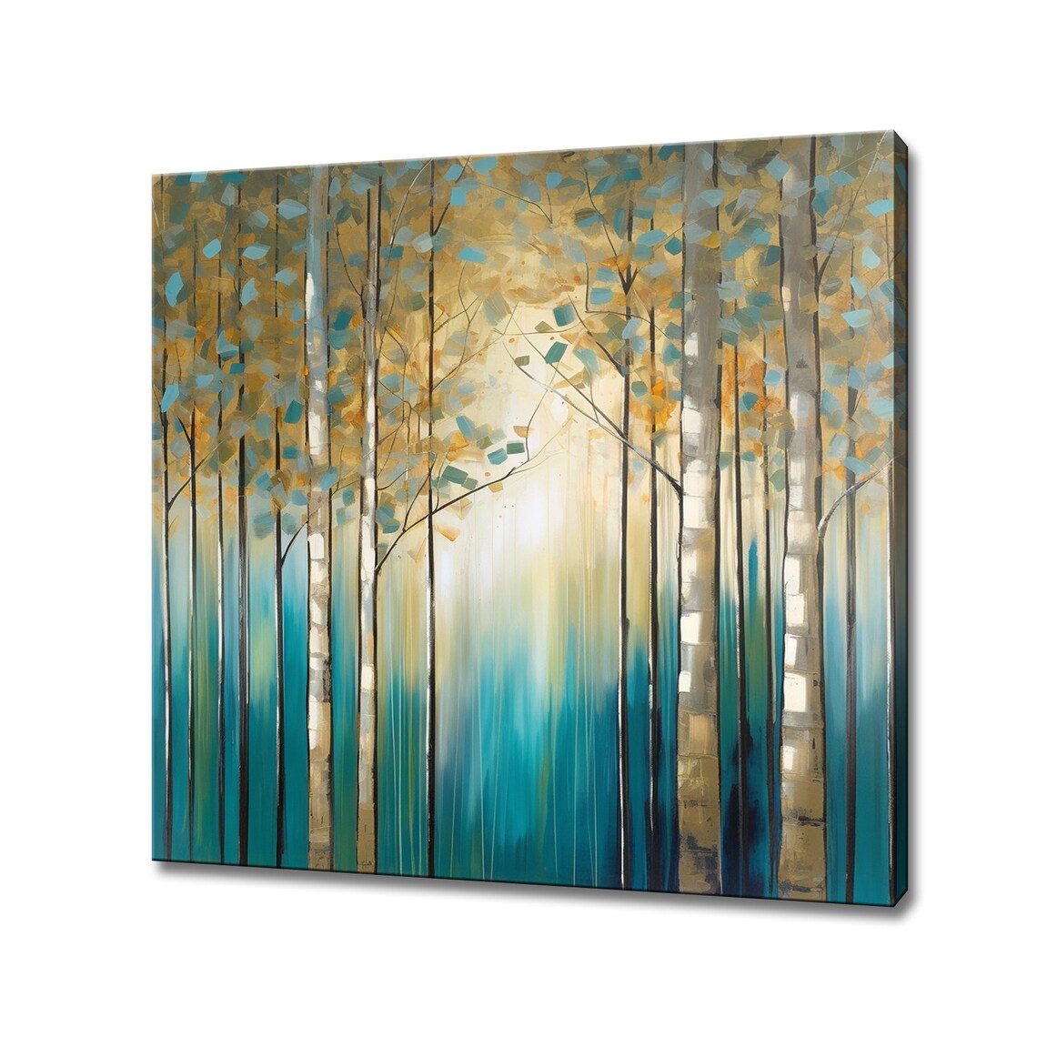 Birch Trees Blue Yellow Forest Painting Style Art Print