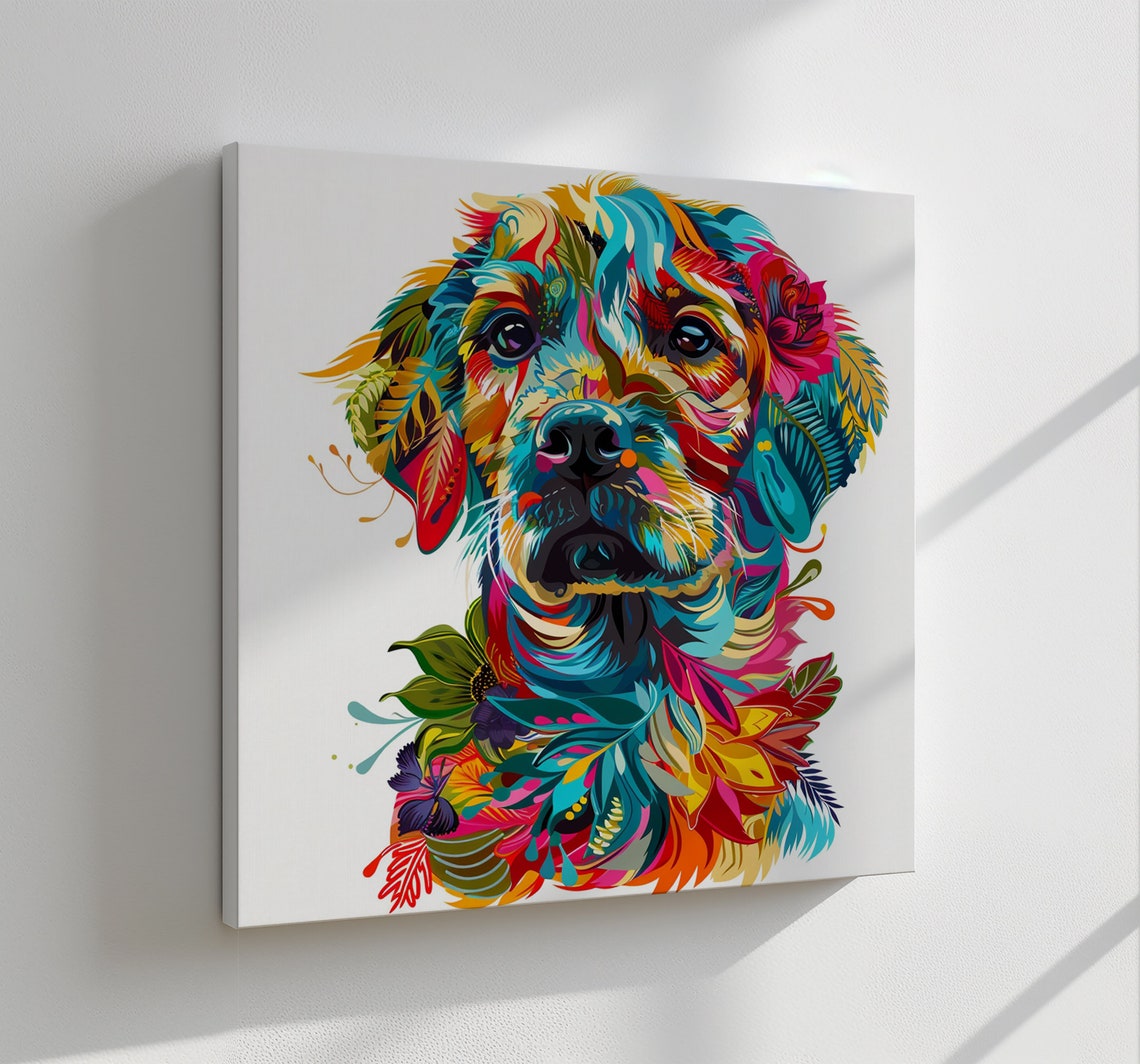 Colourful Floral Labrador Retriever Head Portrait Dog Poster