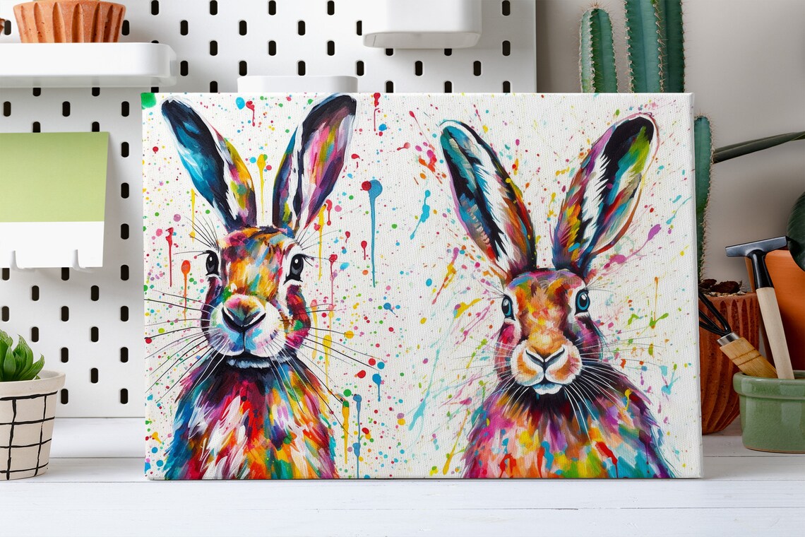 Two Hares Art Print, Abstract Modern Wall Decor