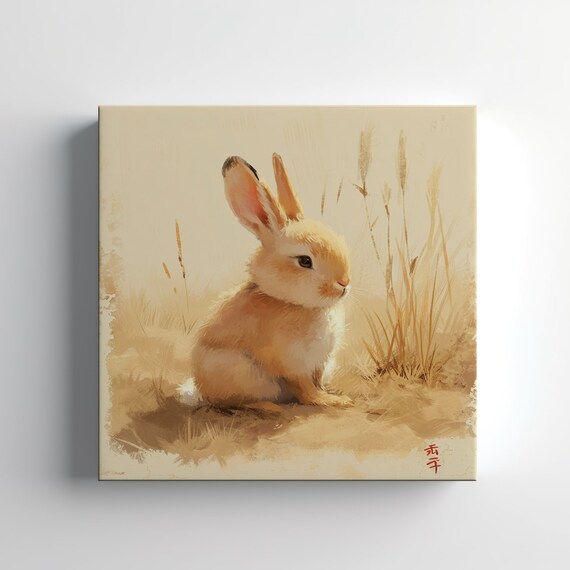 Cute Bunny Rabbit Watercolour Golden Wheat Field Animal Poster