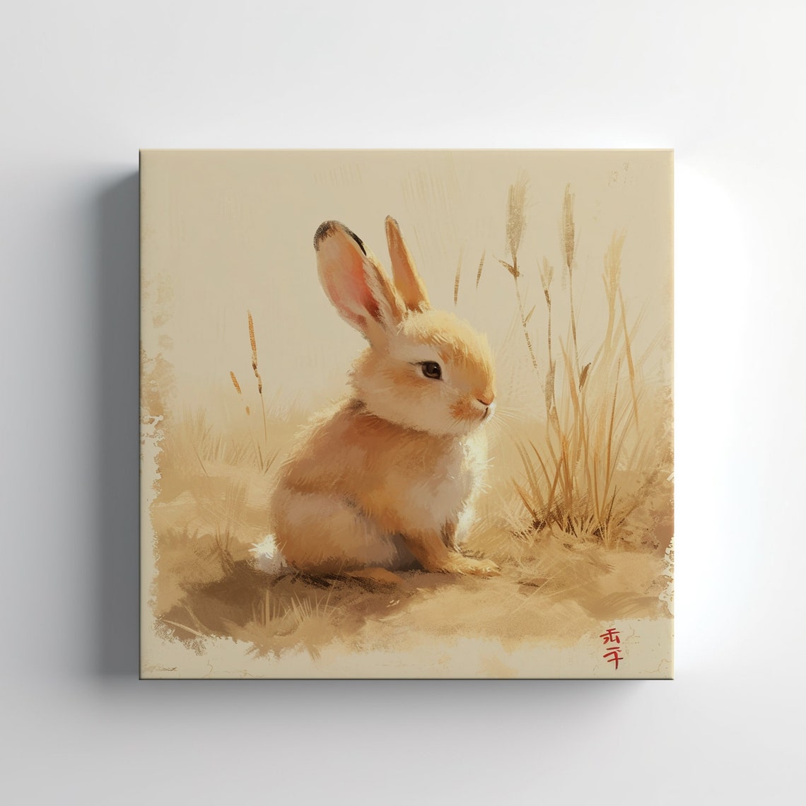 Cute Bunny Rabbit Watercolour Golden Wheat Field Animal Poster