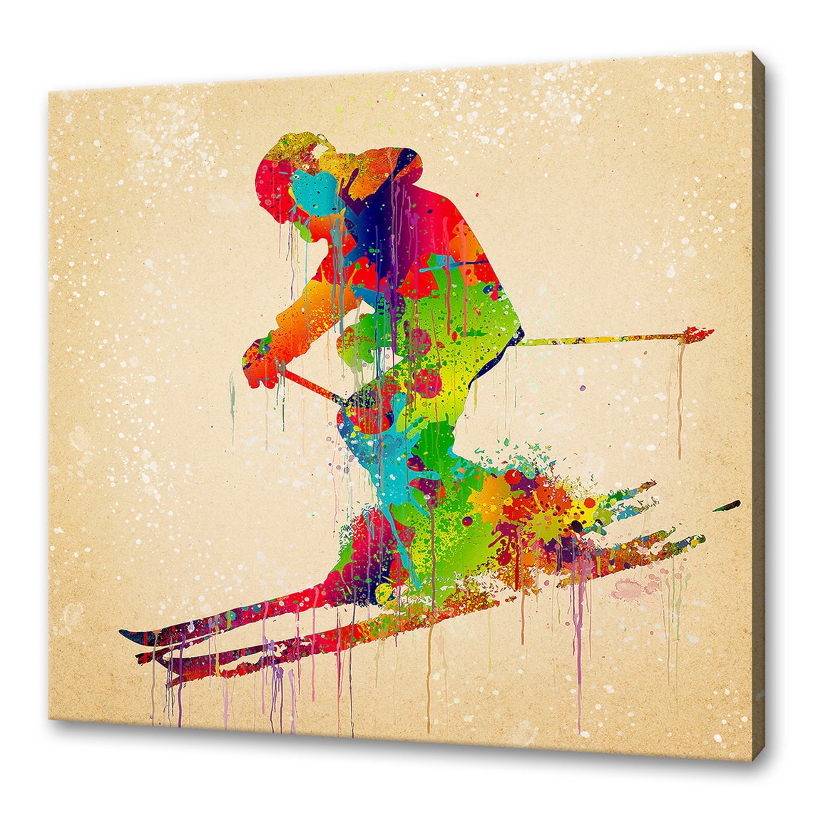 Downhill Skier Colorful Watercolor Splash Racing Sports Art Poster