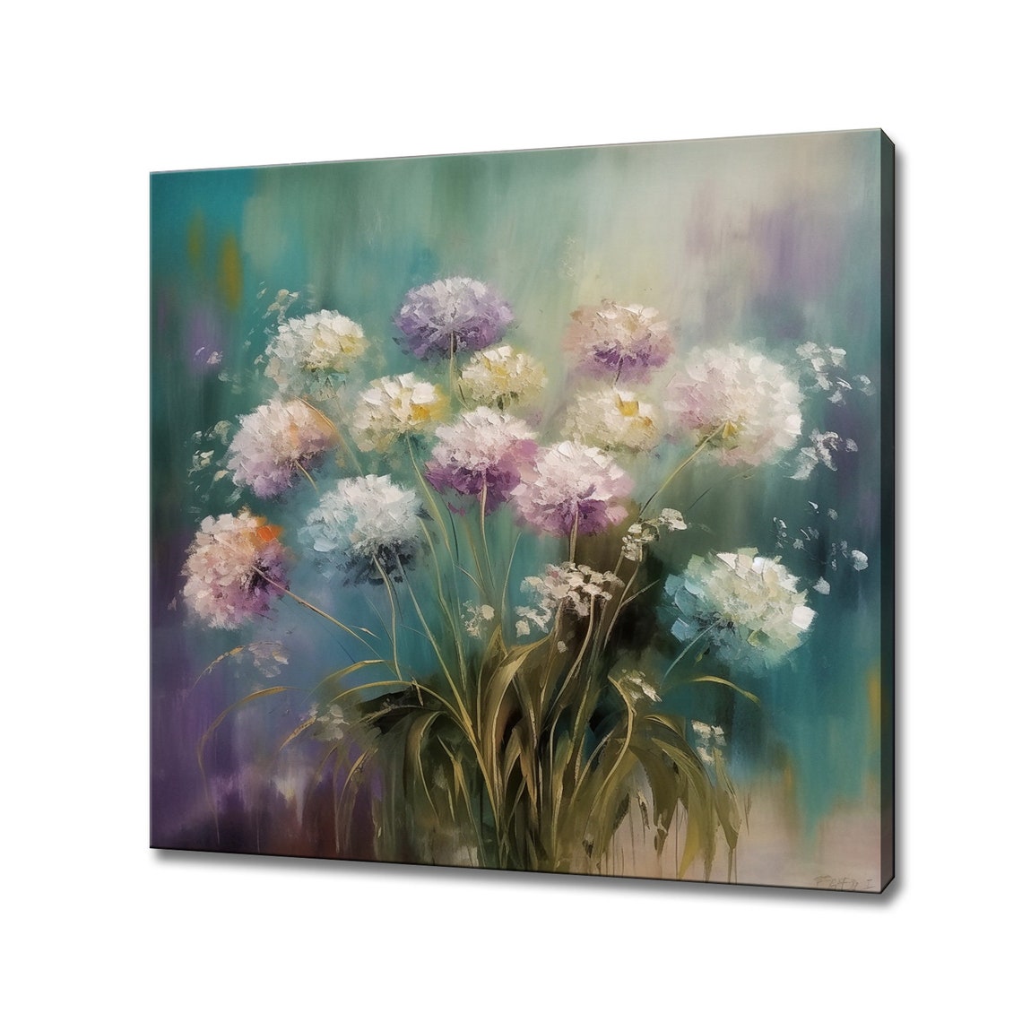 Pastel Pom Pom Blooms Teal Dreamy Floral Bouquet Painting Poster