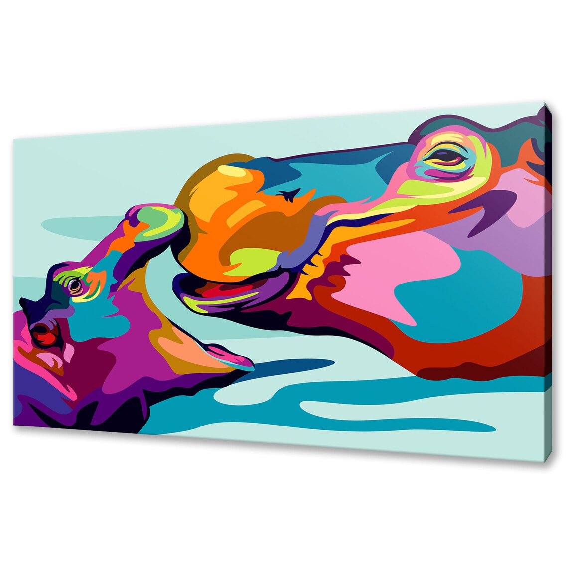 Mother Baby Hippo Colorful Pop Art Swimming Together Love Poster