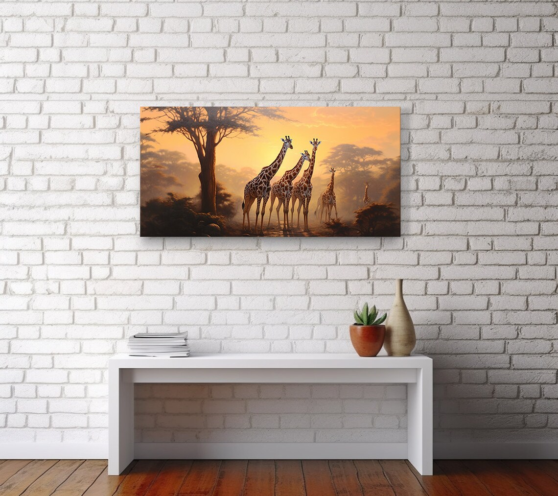 Giraffes Family At Sunset Art Print, Wildlife Decor - Image 2