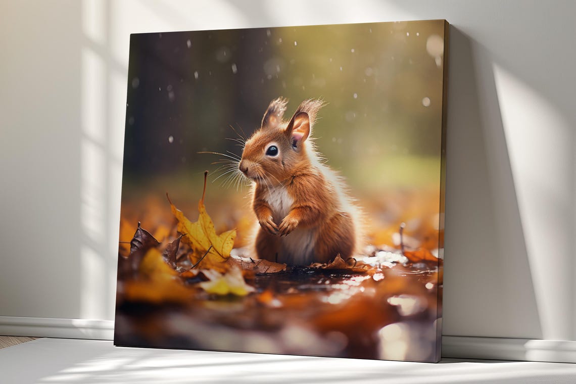 Squirrel Wild Life Print Autumn Forest Wall Art Cute Animal Photography For Home Decor Nature Lovers