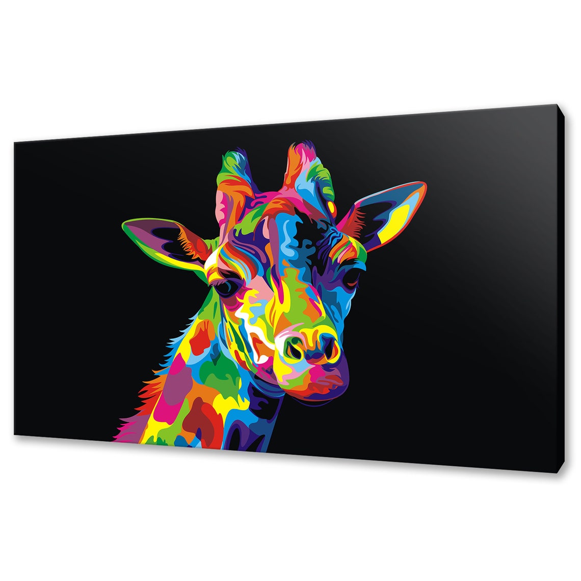 Colourful Giraffe Face Front View Neon Pop Animal Wall Art Poster