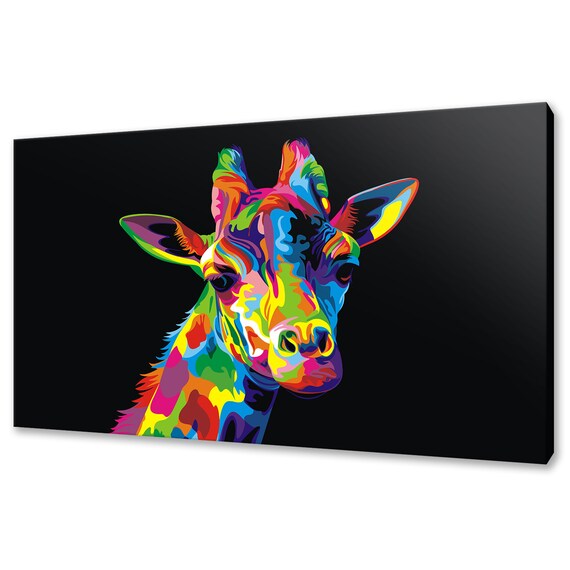 Colourful Giraffe Face Front View Neon Pop Animal Wall Art Poster