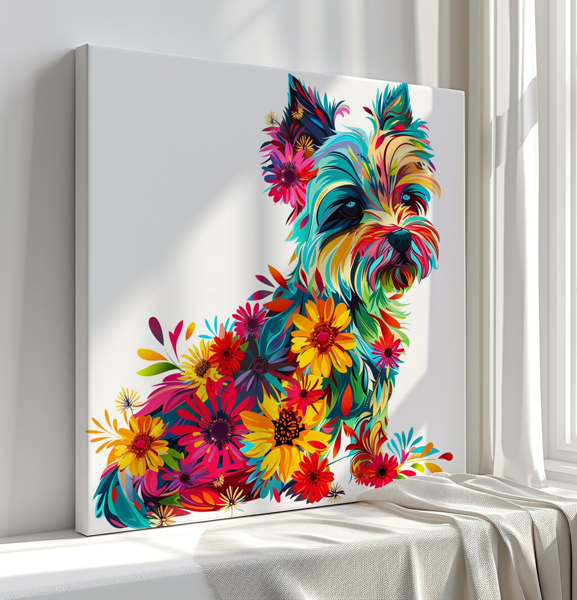 Yorkshire Terrier Floral Art Colourful Flower Dog Wall Poster - Image 2