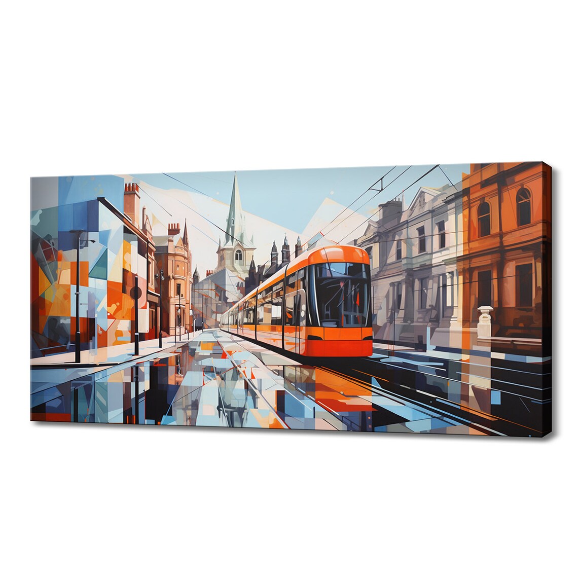 Dublin Ireland Modern Orange Tram City Street Travel Watercolor Poster