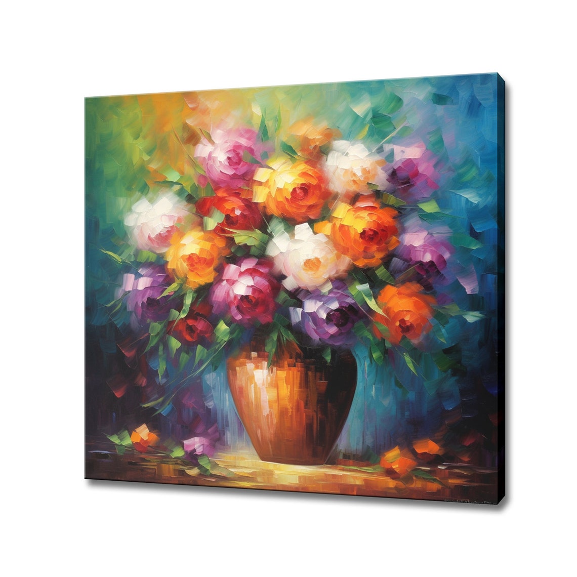 Colorful Flower Bouquet Copper Pot Rainbow Impressionist Poster