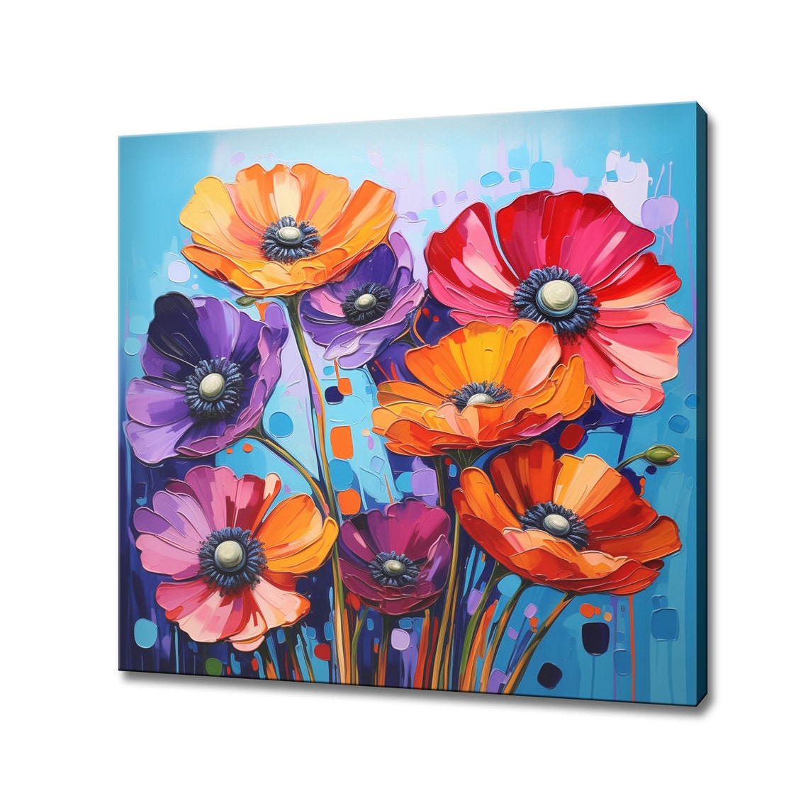 Colorful Anemone Bouquet Orange Purple Blue Oil Painting Print