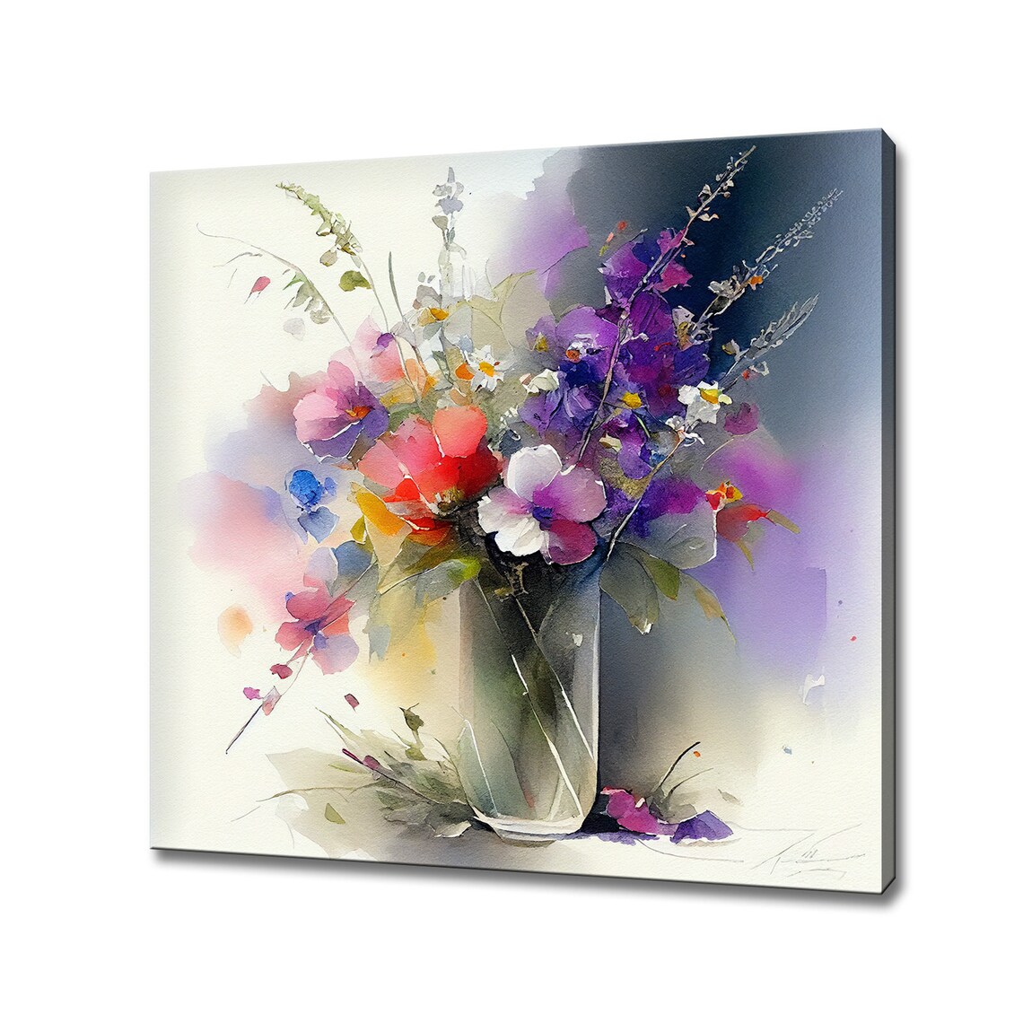 Watercolour Wildflower Bouquet in Glass Vase Floral Wall Art Poster