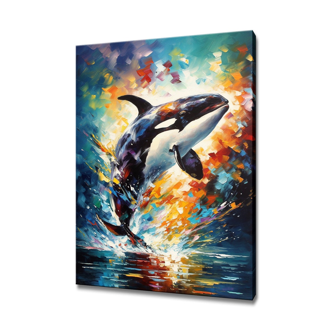 Orca Whale Leaping Colourful Ocean Splash Impasto Wall Art Poster
