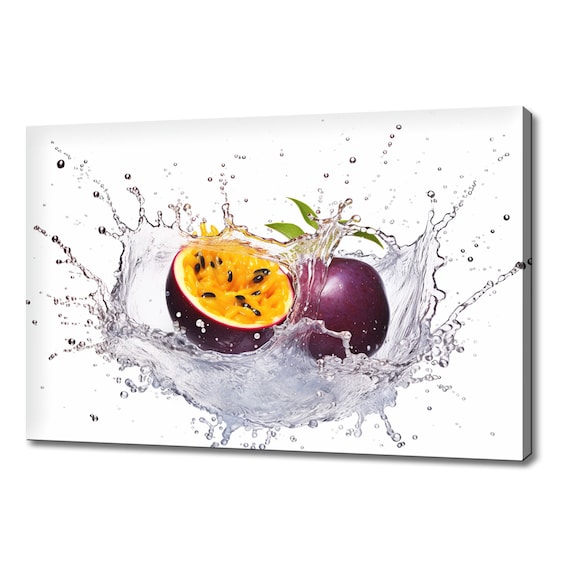 Passion Fruits Splashing In Water Print Fruits Lover Gift Kitchen Restaurant Wall Art Print Colourful Fruits Wall Decor