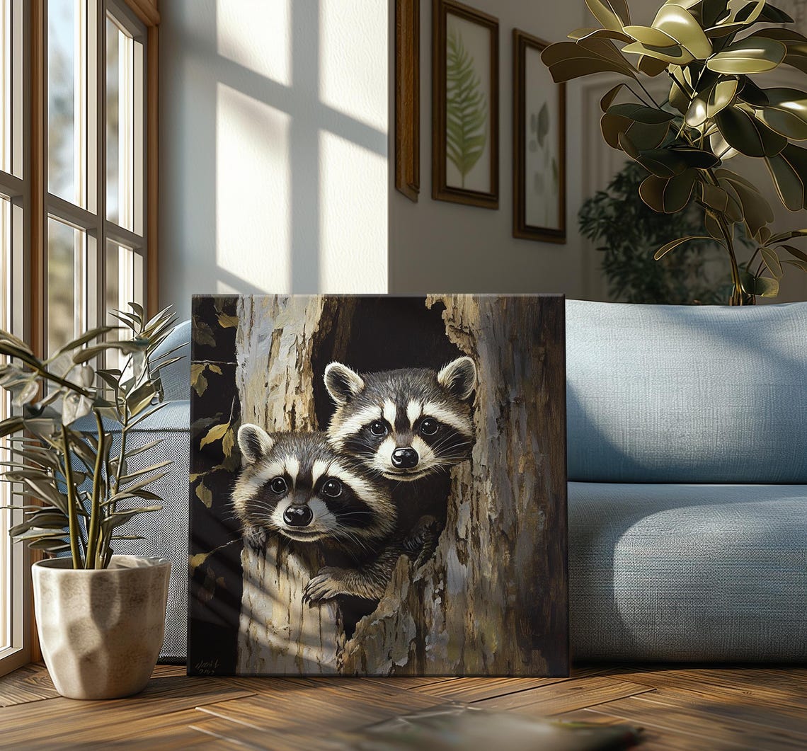 Raccoons Print Cute Wildlife Art For Home Decor Nature Wall Art Gift For Animal Lovers - Image 4