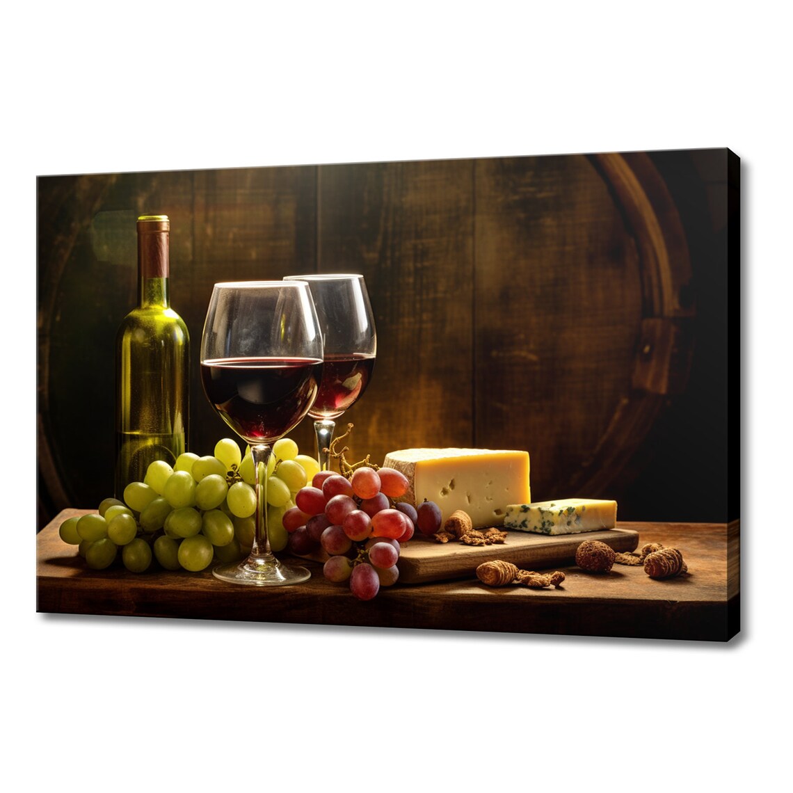 Vintage Tuscany Wine, Glasses and Cheese Art Print