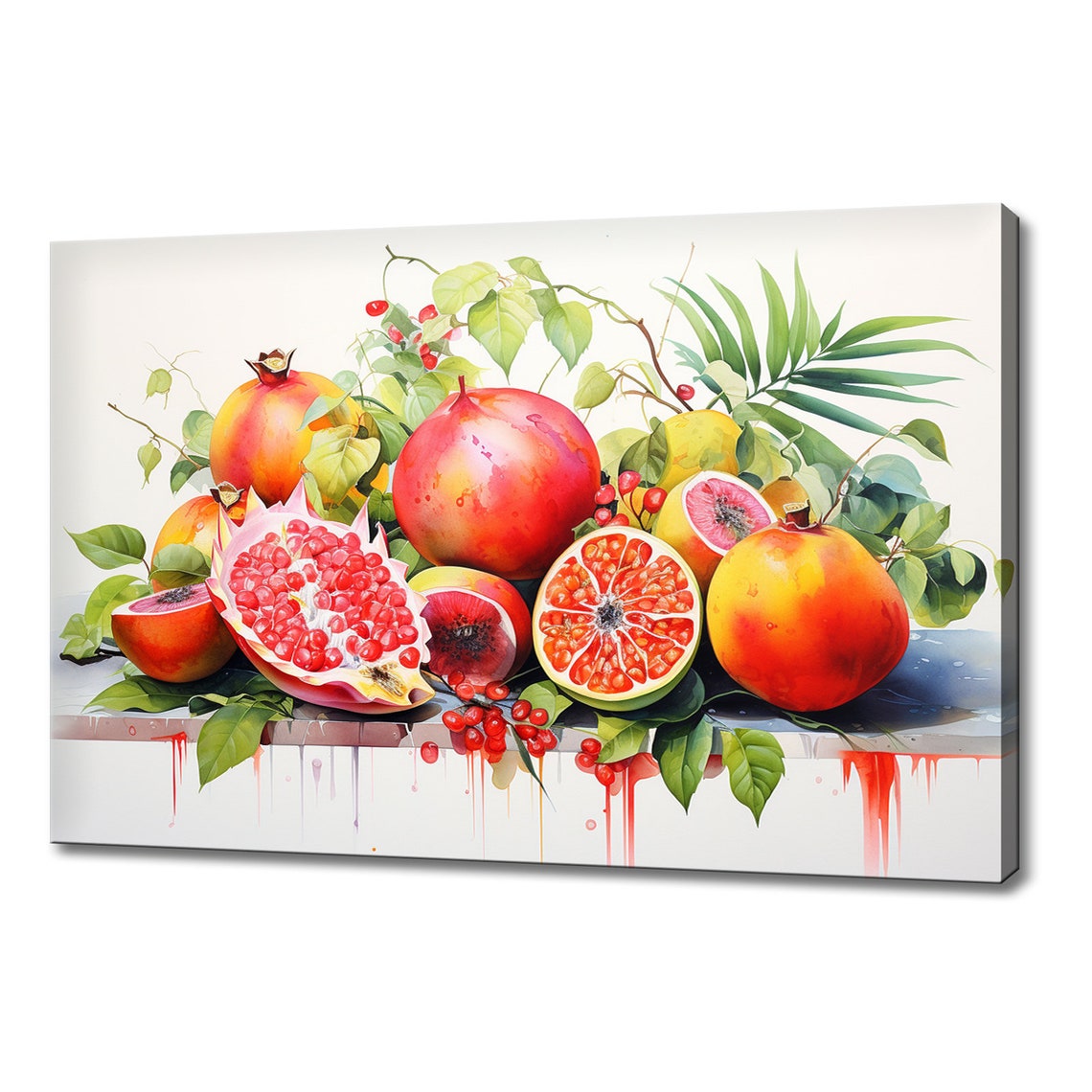 Pomegranate Still Life Whole Sliced Watercolor Vibrant Poster