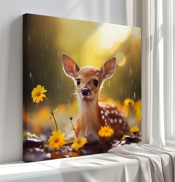 Deer Fawn Print Autumn Forest Wall Art Cute Animal Photography Nature Lover Home Decor Wildlife Decor Idea