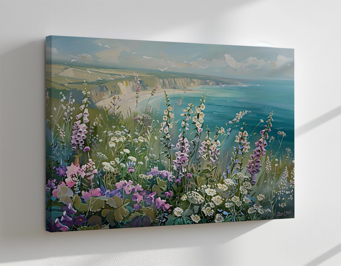 Foxgloves Wildflowers on the Cliff, Vintage Art Print - Image 4