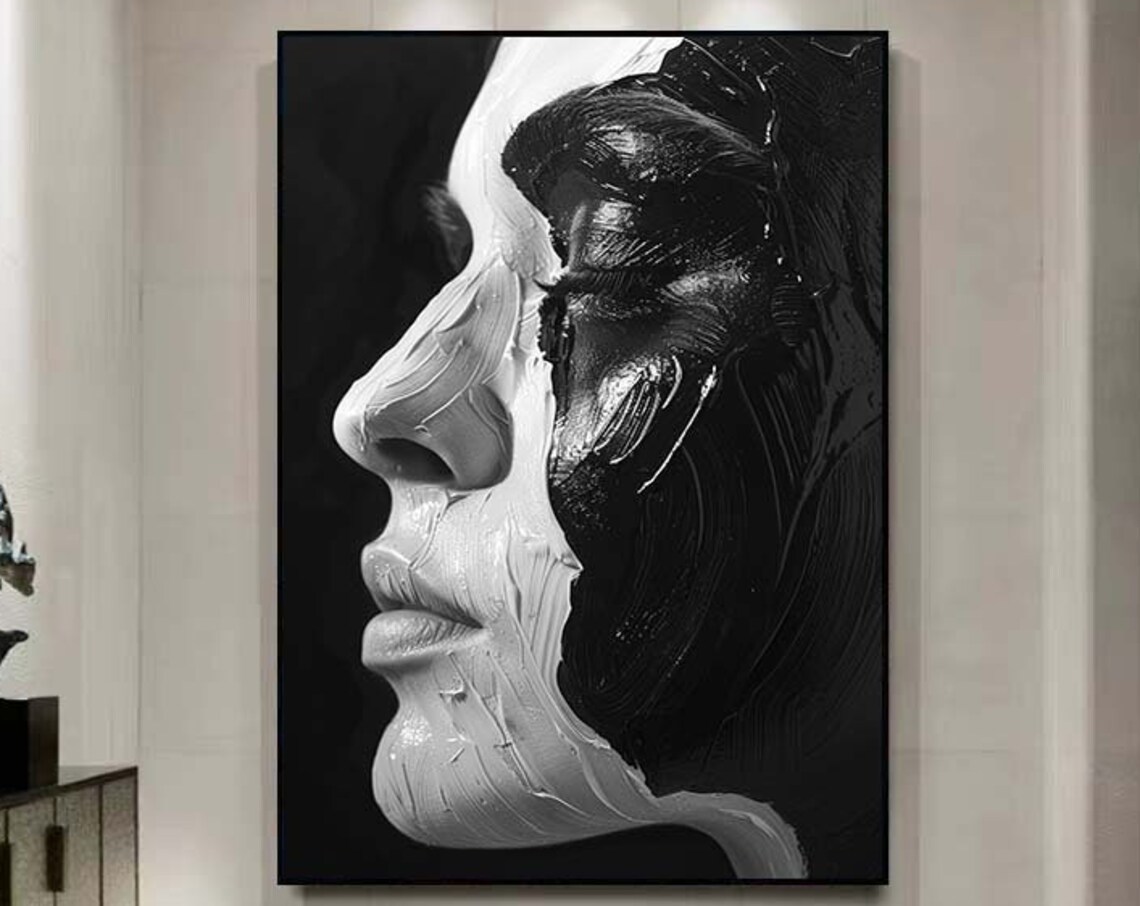 Abstract Black and White Facial Oil Painting Art Print