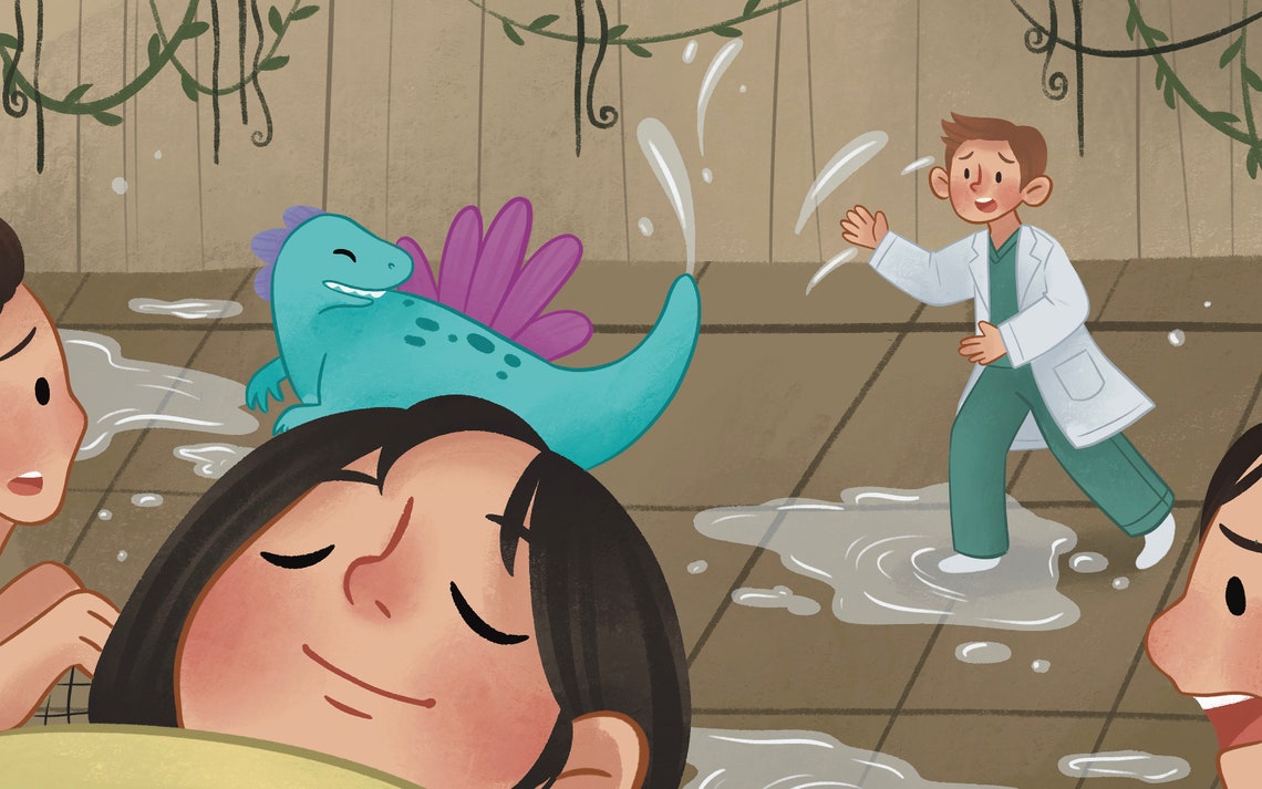 Kids Pool Play and Cozy Bedtime Dinosaur Storybook Art Poster - Image 2