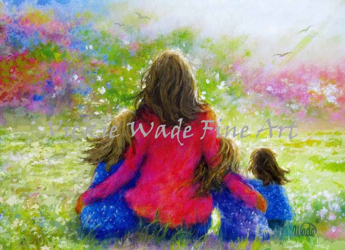 Mom With Three Girls Surrounded by a Vibrant Spring Garden Poster