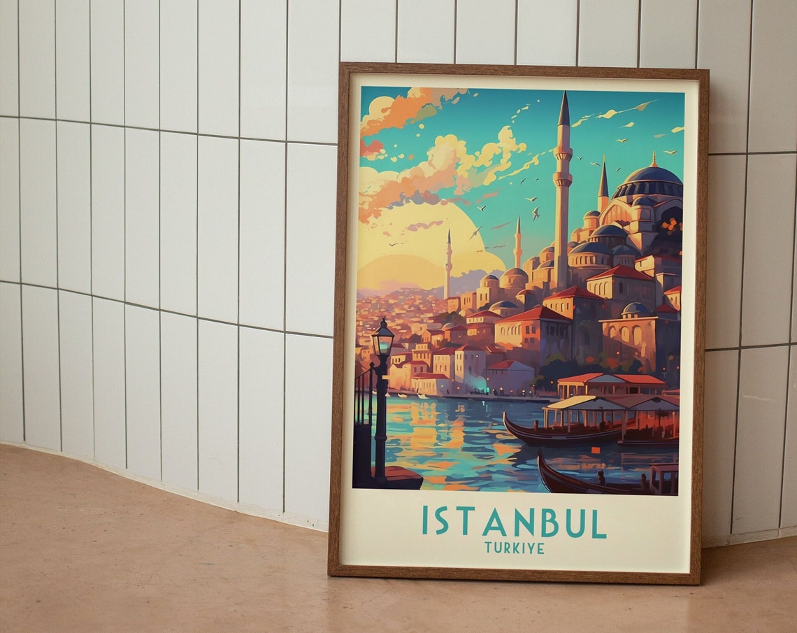 Istanbul Mosque Golden Sunset Vintage Turkiye Travel Poster Art - Image 2