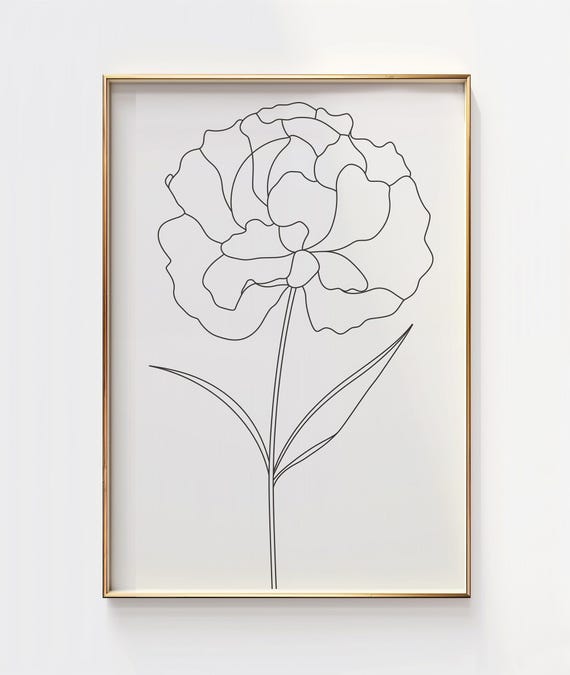 Simple Flower Line Art Print Minimalist Outline Drawing