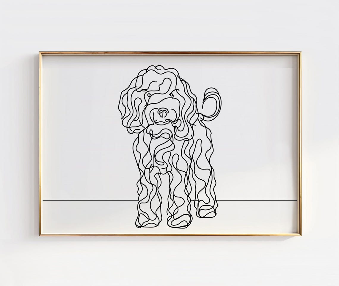 Minimalist Poodle Black Line Abstract Drawing Modern Dog Poster