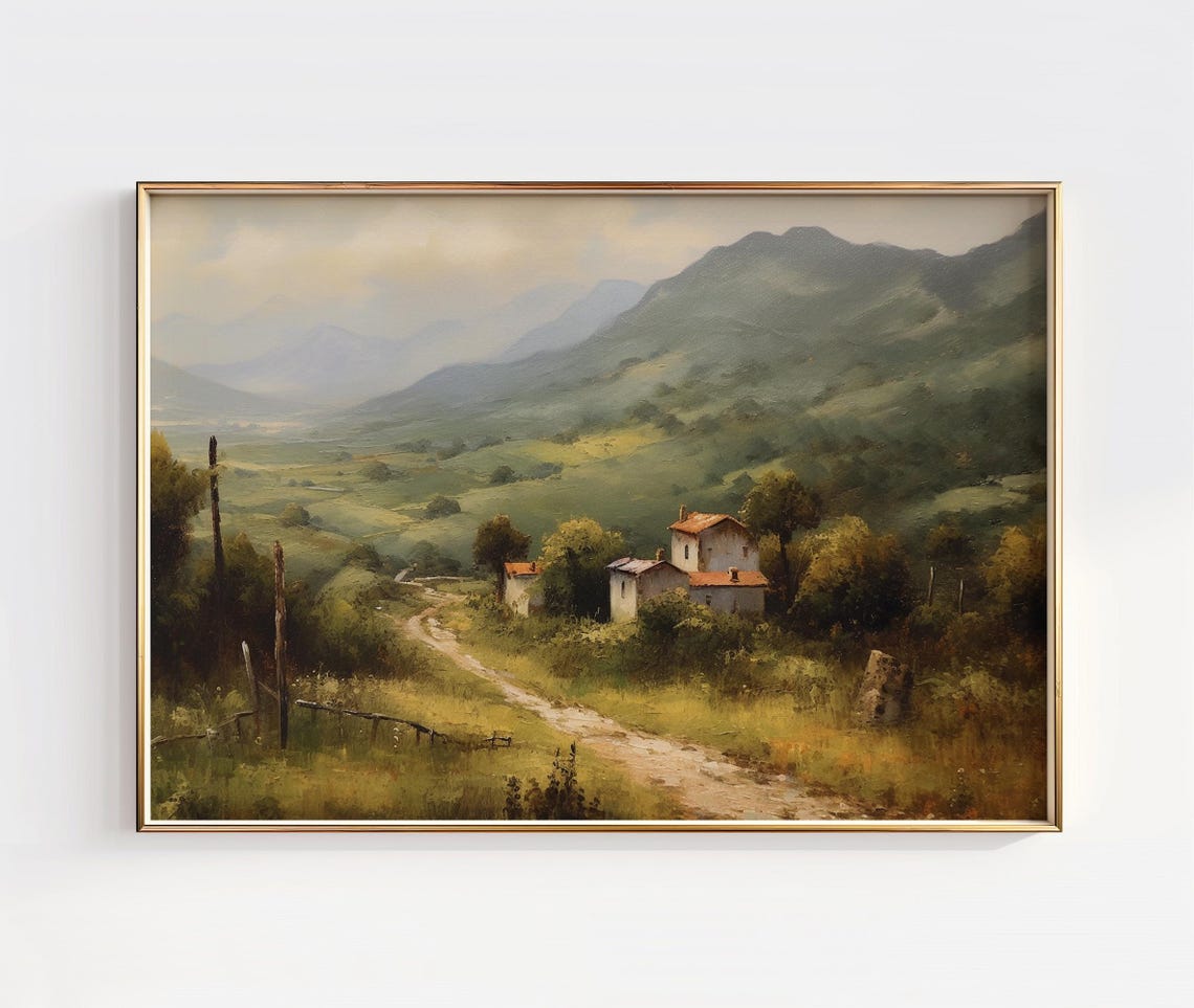 Tuscan Hillside Farmhouse Rustic Italian Countryside Art Poster