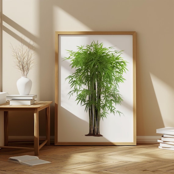 Bamboo Wall Art Zen Botanical Print Green Nature Poster Minimalist Forest Decor