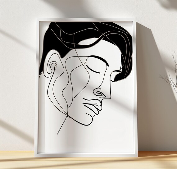 Minimalist Male Face Line Art Drawing Abstract Profile Poster