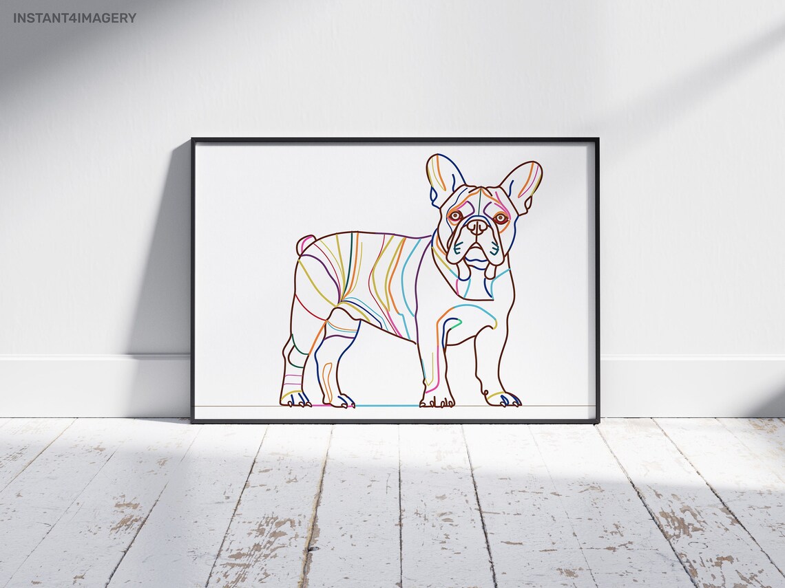 French Bulldog Rainbow Contour Line Art Modern Cute Dog Poster