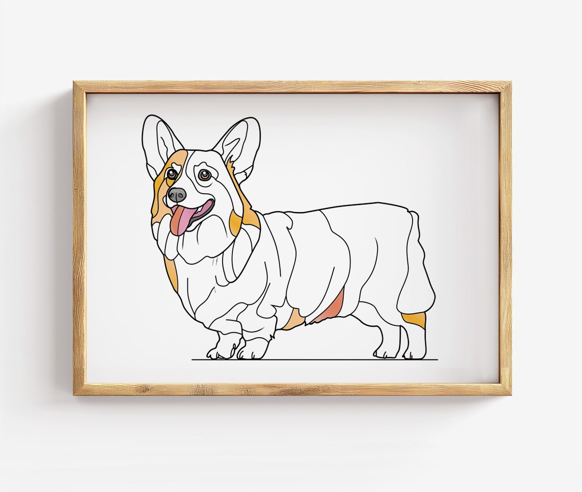 Corgi Line Art Smiling Minimalist Dog Outline Drawing Poster