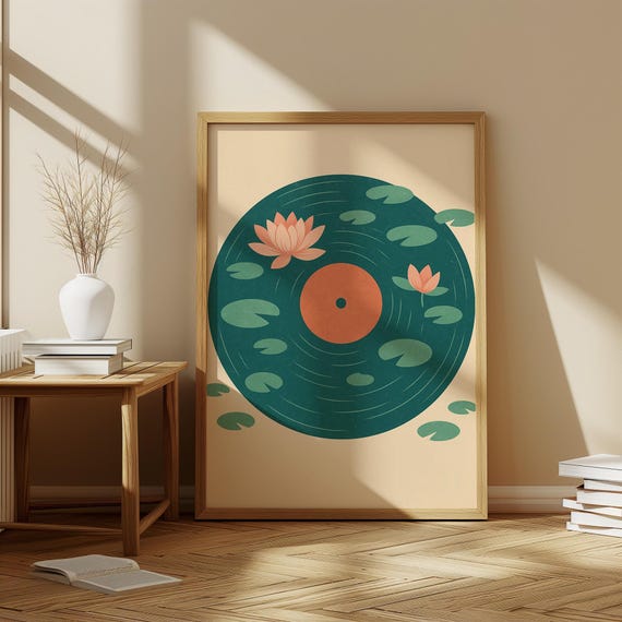 Retro Lily Pad Print Minimalist Vinyl Water Wall Art