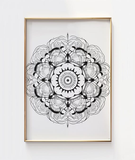 Flower Mandala Line Art Print Simple Drawing