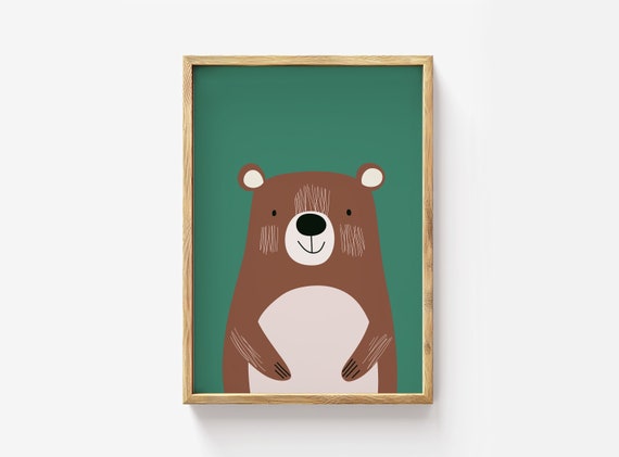 Bear Nursery Print Green Safari Animal Wall Art