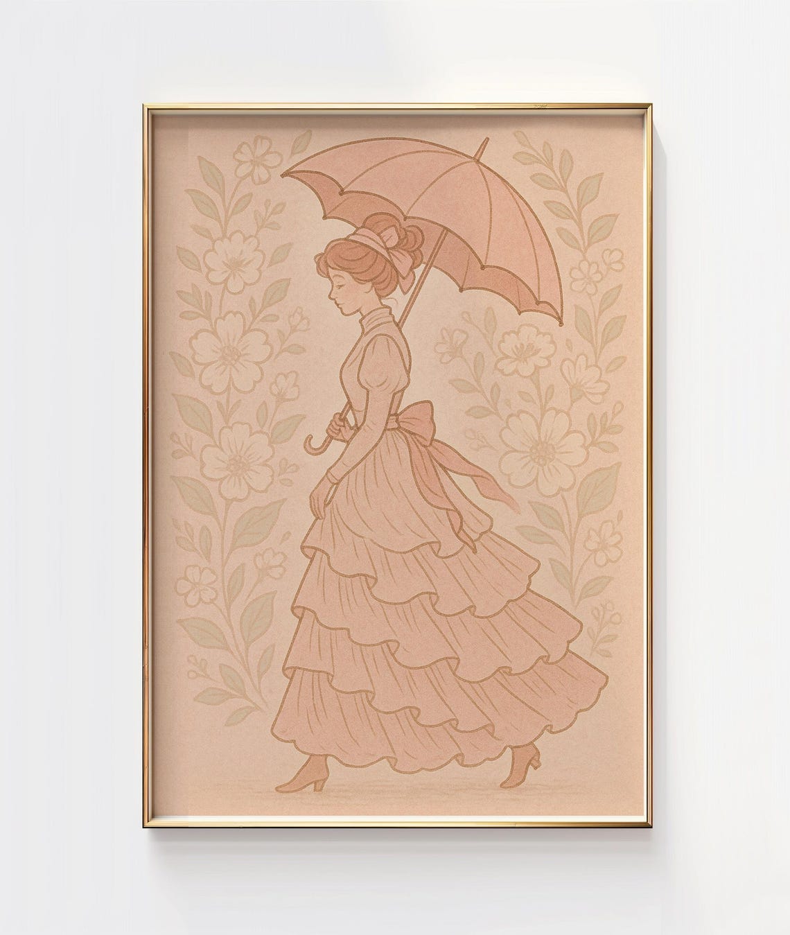 Victorian Lady Parasol Blush Pink Vintage Feminine Art Print