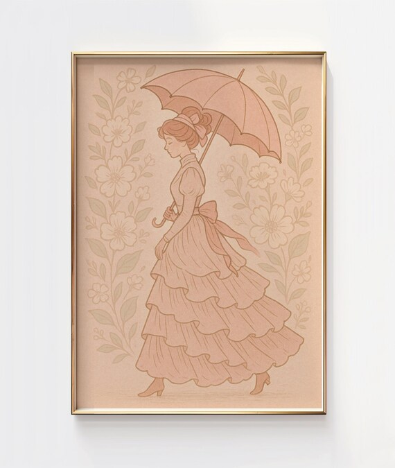 Victorian Lady Parasol Blush Pink Vintage Feminine Art Print