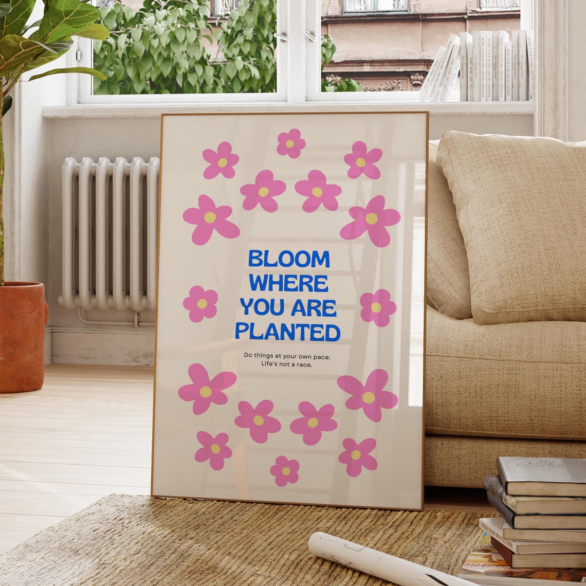 Bloom Where You Are Planted Pink Daisy Motivational Quote Poster