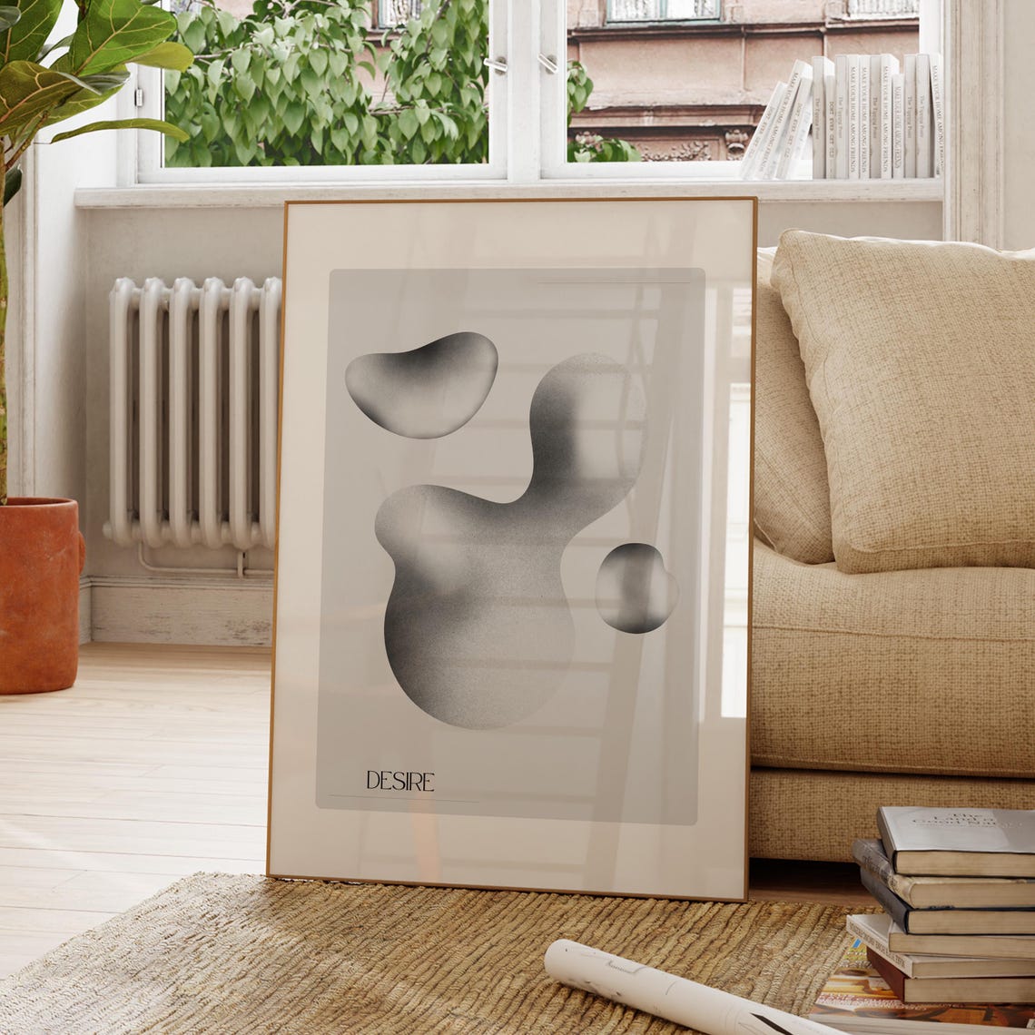 Desire Gray Abstract Organic Blob Shapes Minimalist Art Poster