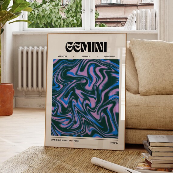 Gemini Zodiac Sign Wall Art Astrology Decor Star Print Horoscope Poster Celestial Artwork