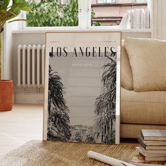 Los Angeles United States Modern Travel Wall Art Design Black And White Print Wanderlust Decor Home Office