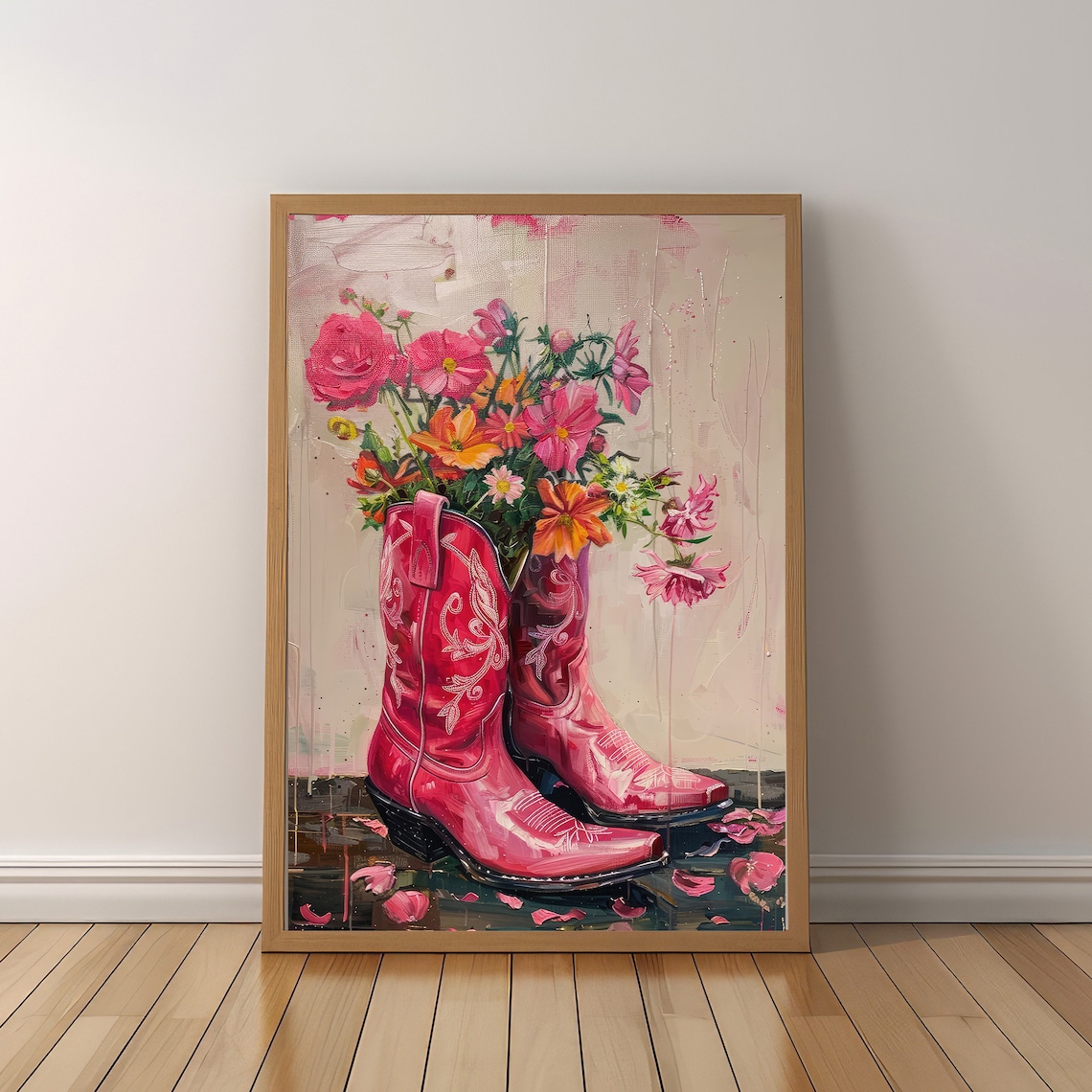 Hot Pink Cowgirl Boots Filled With Wildflowers Western Art Poster - Image 6